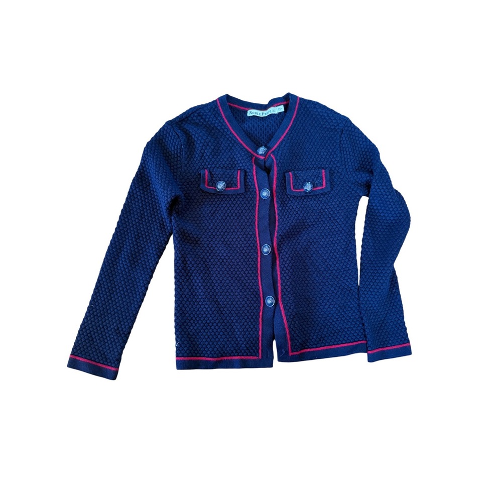 Noble People navy blue textured‎ button down cardigan sweater academia prep